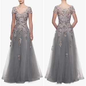 NWT La Femme Floral Embroidered & Beaded Tulle Ballgown Evening Dress Size 4
